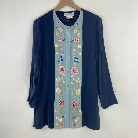 NWT Diane Von Furstenberg 100% Silk Navy Blue Floral Embroidered Tunic Short SET - Picture 2 of 14